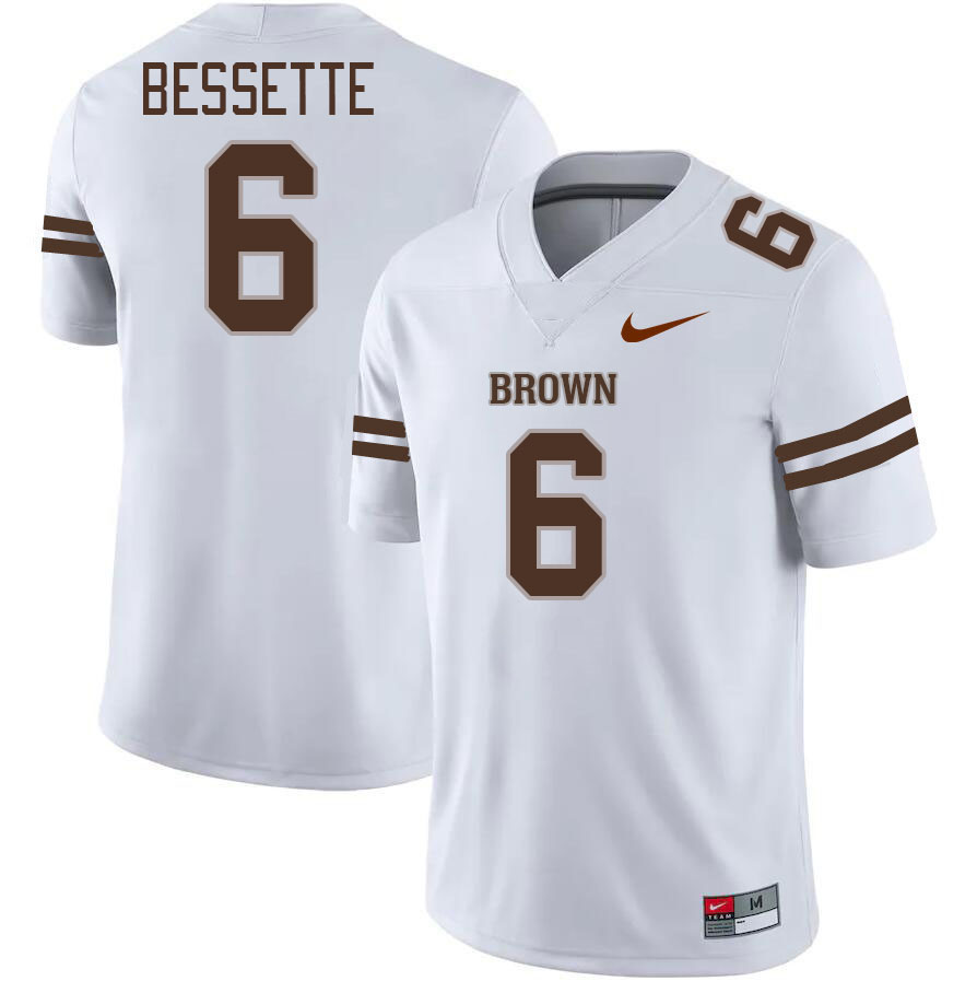 Men-Youth #6 Aaden Bessette 2023 Brown Bears College Football Jerseys Stitched-White